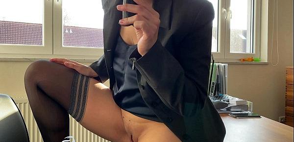  business woman playing with dildo in home office, Business Bitch
